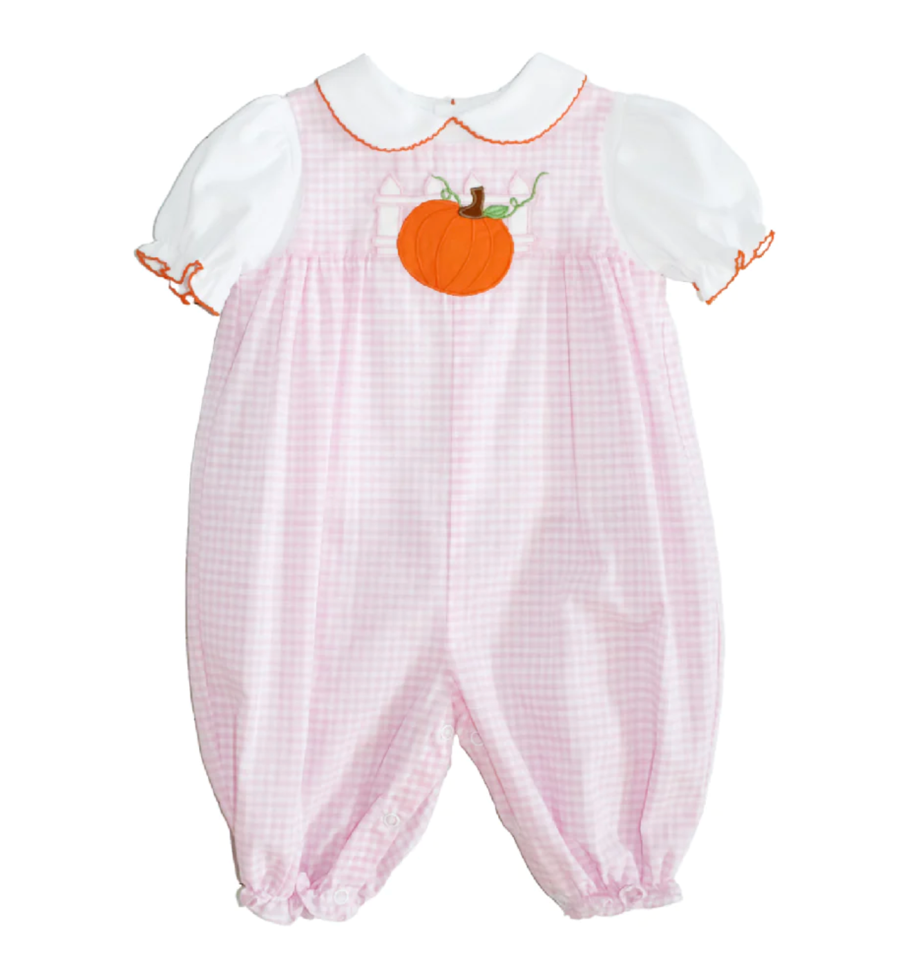 Pink Check Girls Jumper with Embroidered Pumpkin