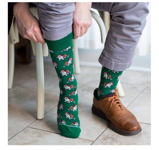 Green Bulldog Socks with Santa Hat
