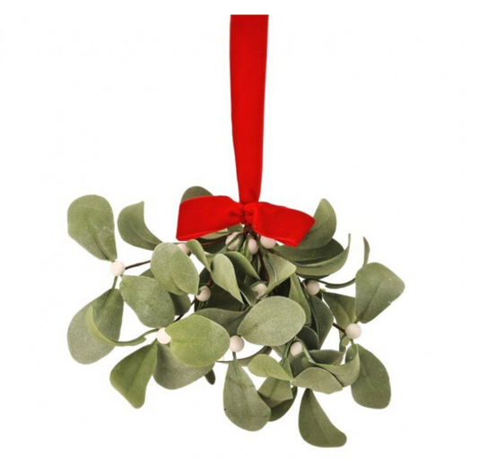 Hanging Mistletoe with Red Ribbon