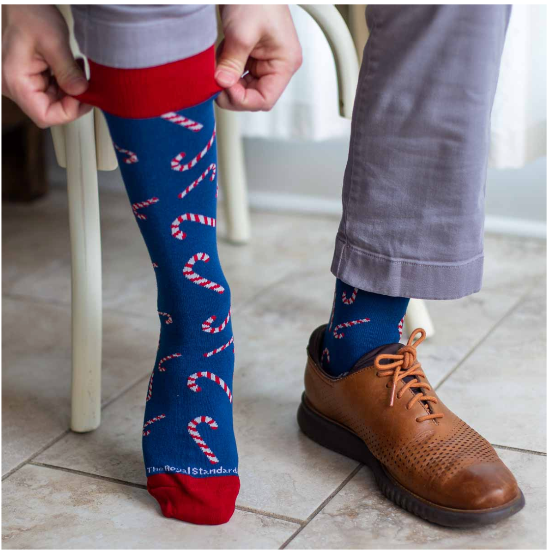 Men's Blue with Candy Canes Socks