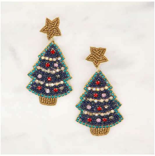 Beaded Christmas Tree Earrings