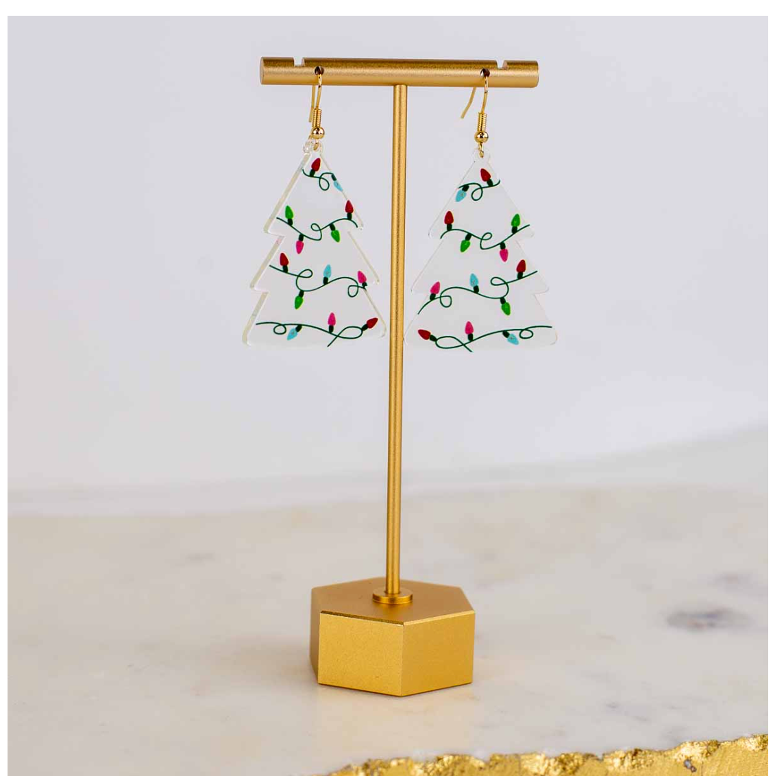 Clear Christmas Tree with Lights Earrings