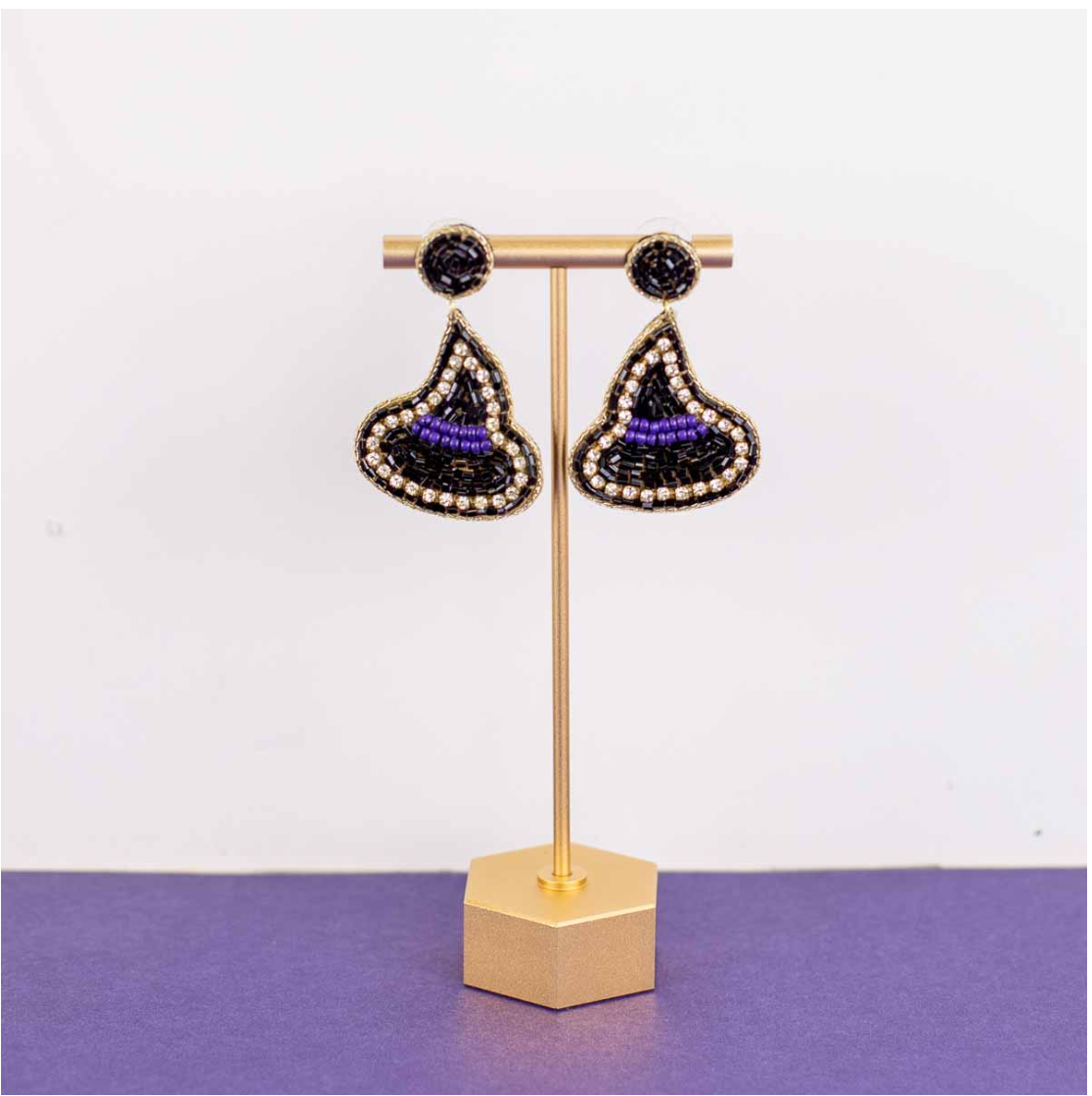 Black Beaded Witches Hat Earring