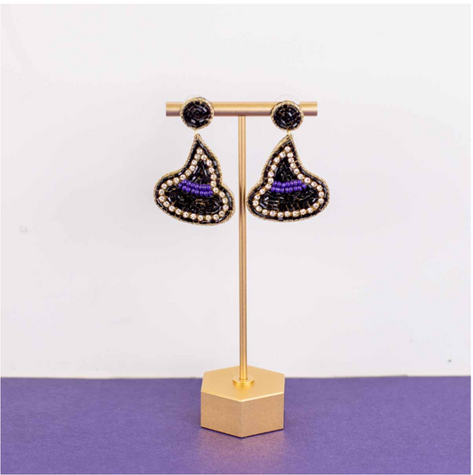 Black Beaded Witches Hat Earring