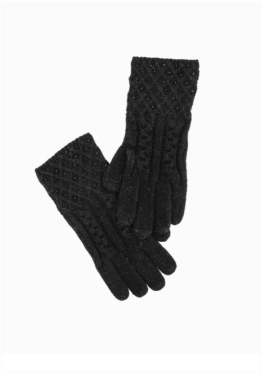 Cable Knit Ladies Glove with Bead Accents -  2 Colors