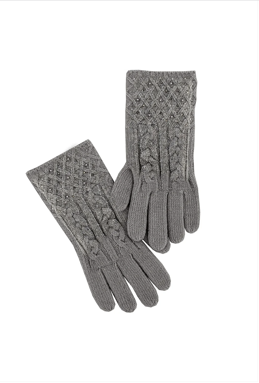 Cable Knit Ladies Glove with Bead Accents -  2 Colors