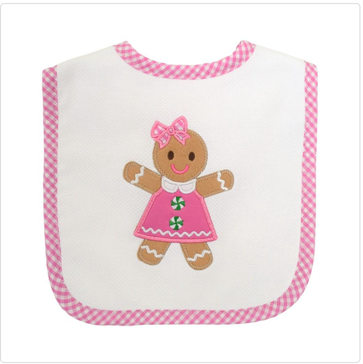 Pink Check Gingerbread Bib