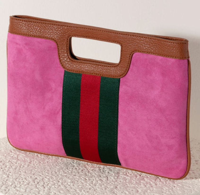 Pink Suede Clutch with Crossbody