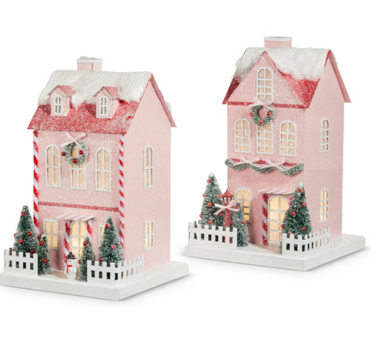 Lighted Pink Paper Gingerbread House