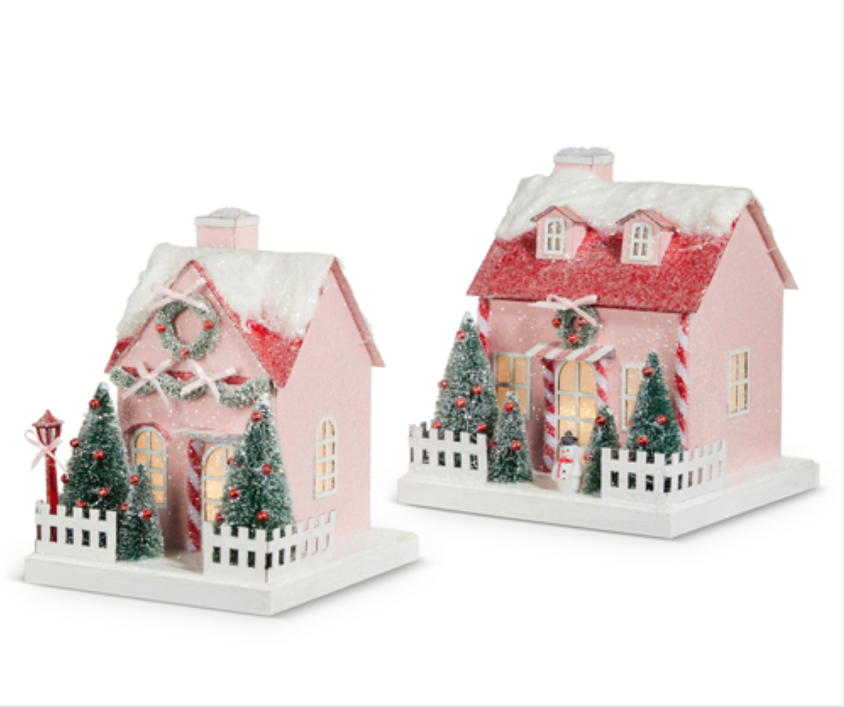 Lighted Pink Paper Gingerbread House