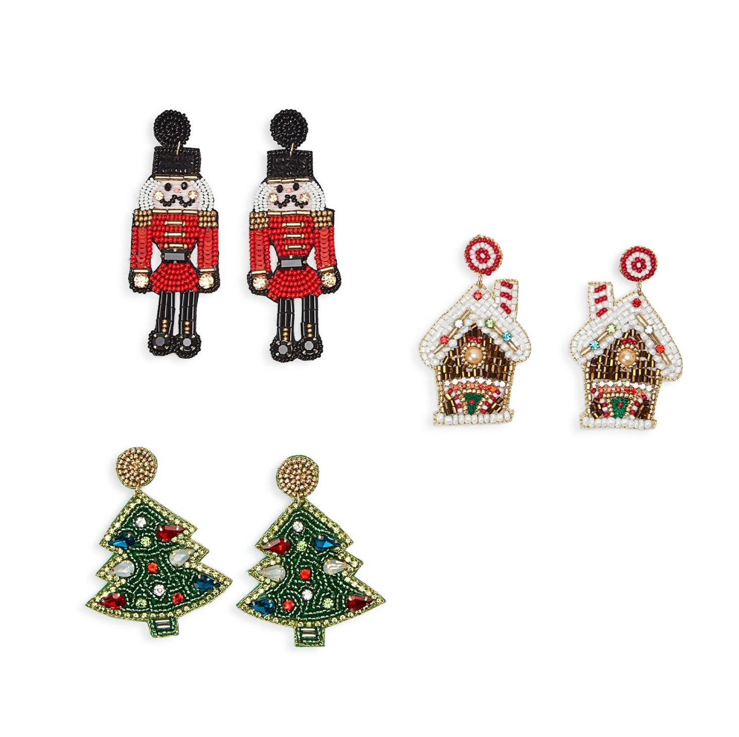 Beaded Holiday Earrings - Nutcracker, Gingerbread House, Christmas Tree