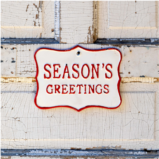 Metal Red and White Seasons Greetings Sign