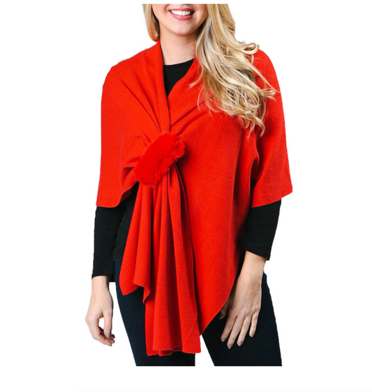 Katie Wrap with Faux Fur -  Red,  White