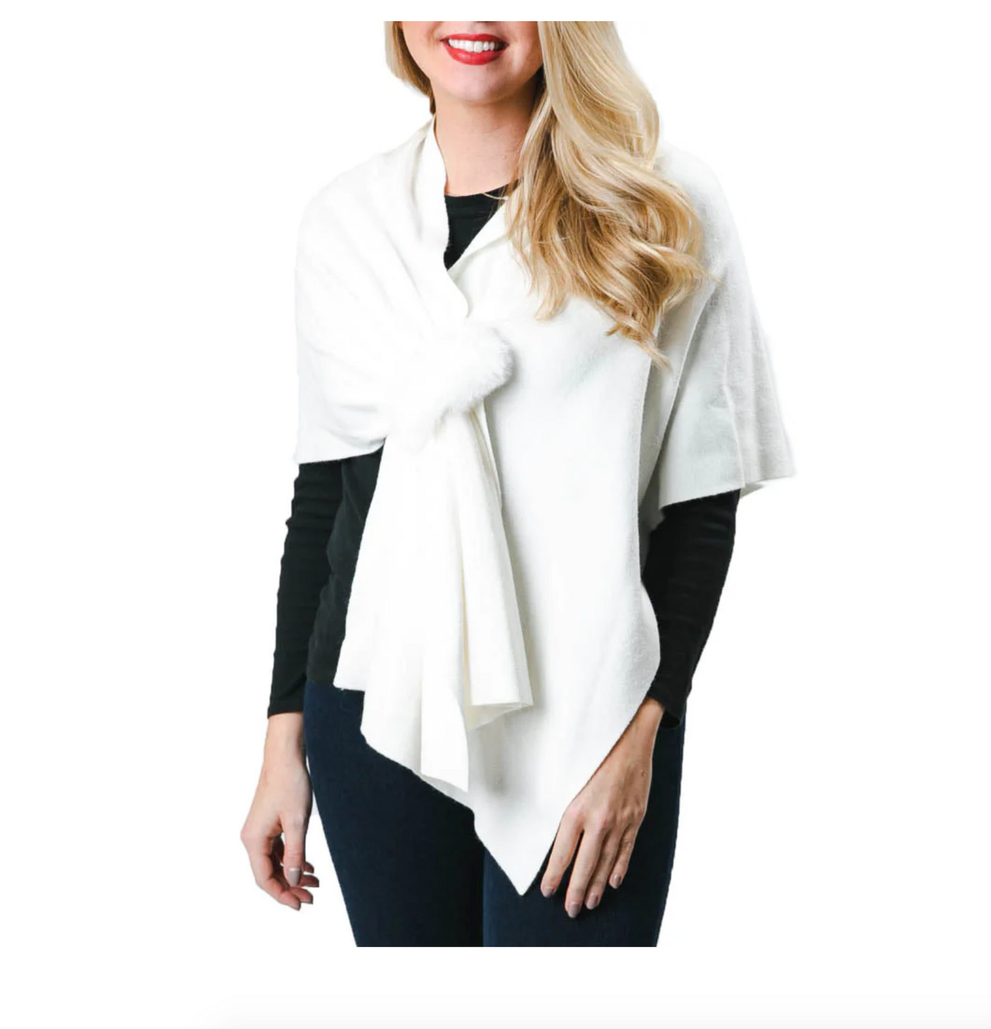 Katie Wrap with Faux Fur -  Red,  White