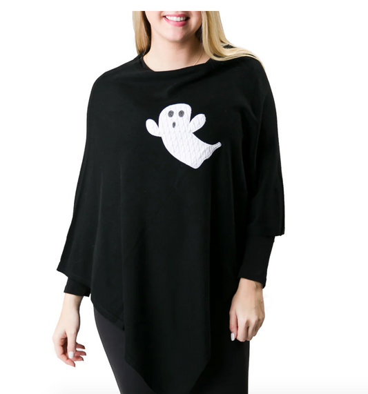 Black Ladies Poncho with White Cable Knit Ghost