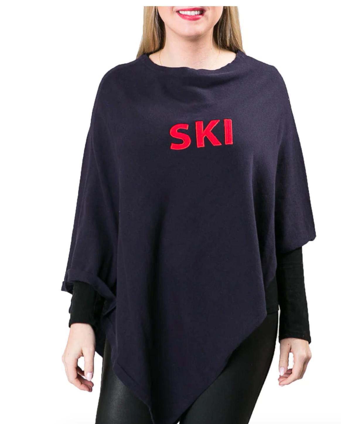 Navy Ladies Poncho with  Red 'Ski'