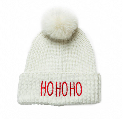 White Ladies Hat with Ho Ho Ho and Pom Pom