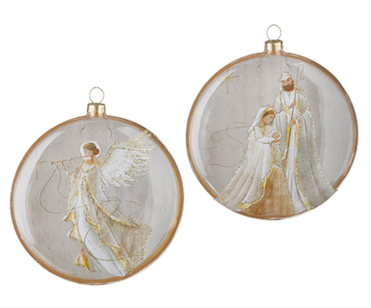 Gold Holy Family and Angel Ornaments