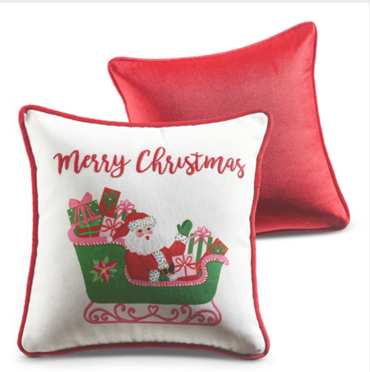 Santa in Sleigh Merry Christmas Pillow