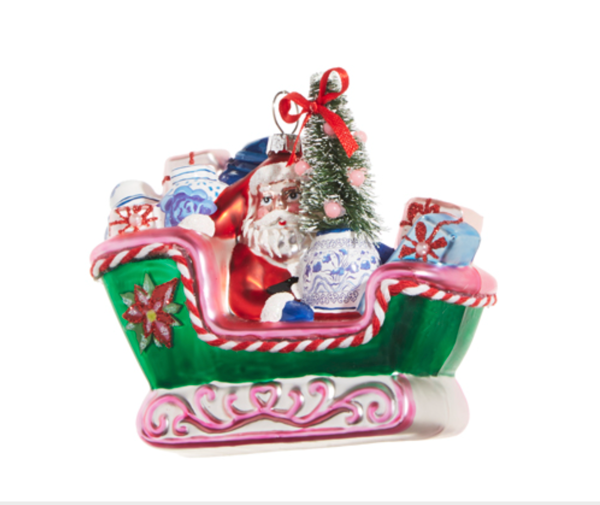 Santa in Sleigh with Topiary Ornament