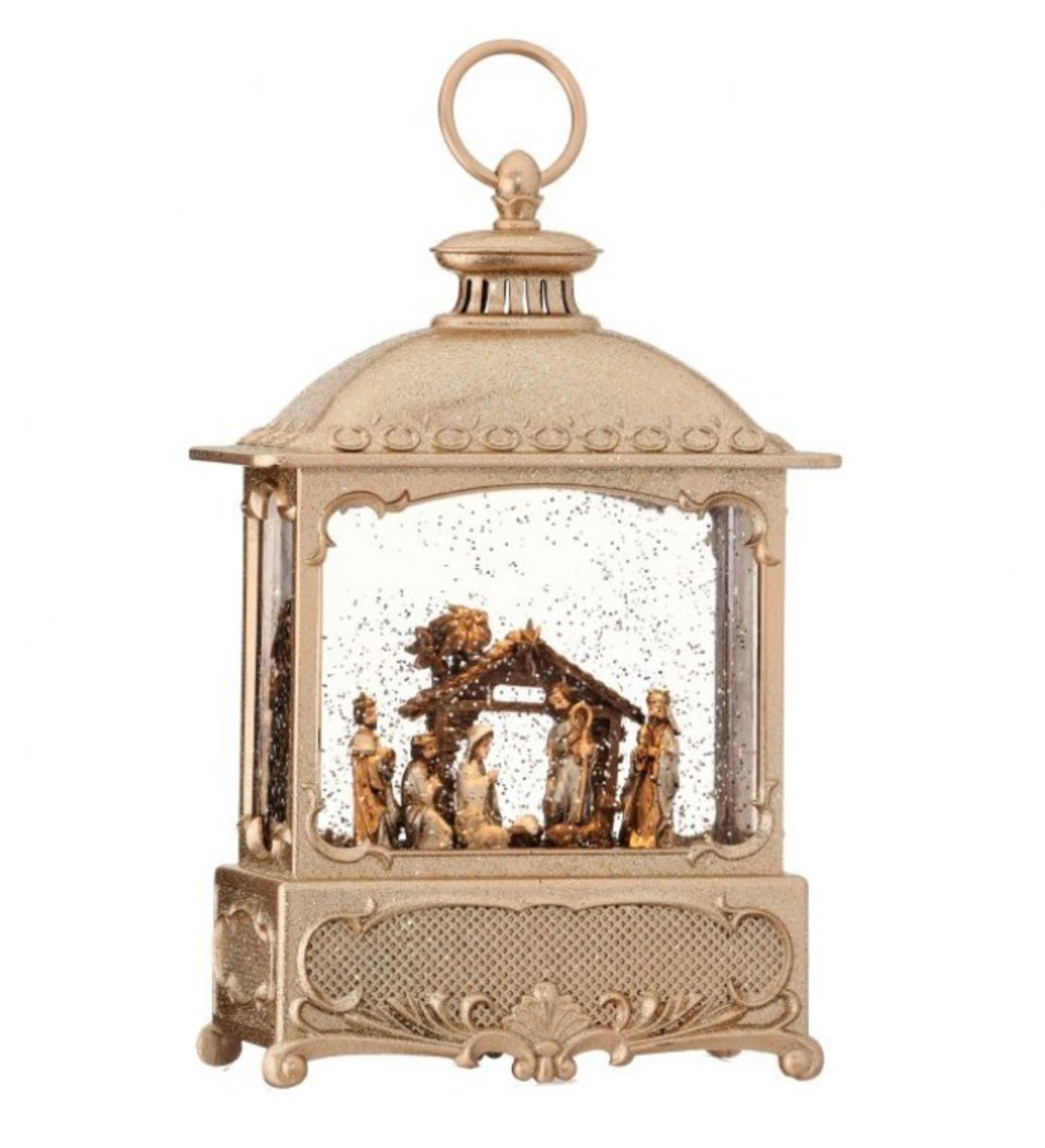 Gold Nativity Lighted Snow Globe