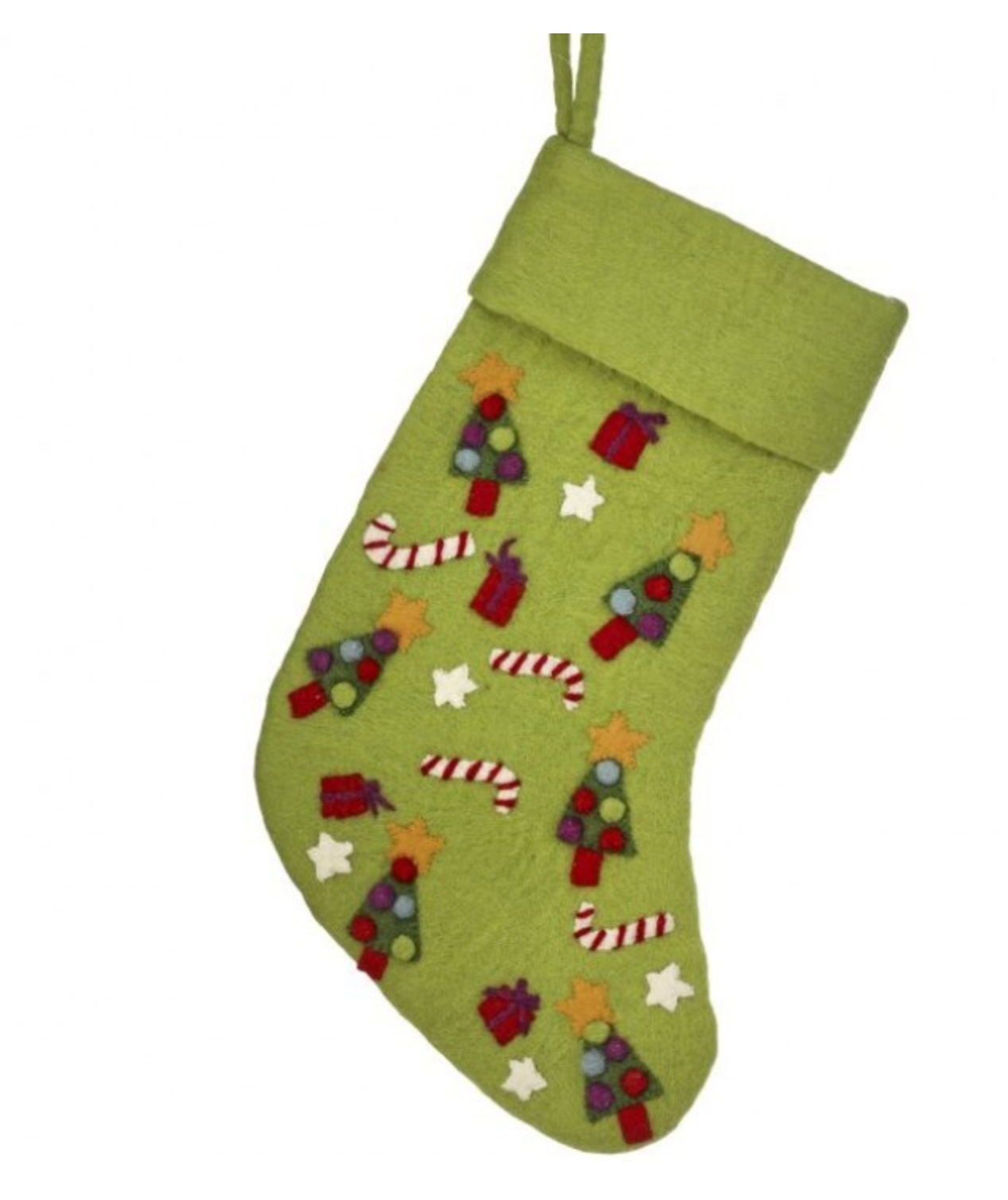 Green Felt Stocking with Candy Canes