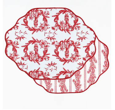 Red Nutcracker Toile Reversible Placemats -  Set of 4