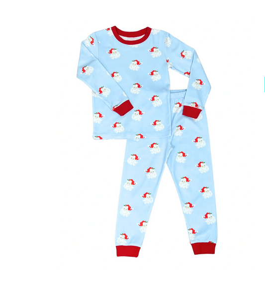 Child's 2 Piece Blue Santa Head Pajama