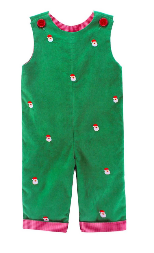 Green Corduroy Santa Overall Reversible with Red/White Check