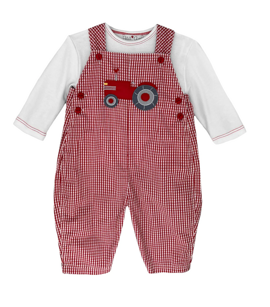 Red Gingham Check Jumper with Tractor