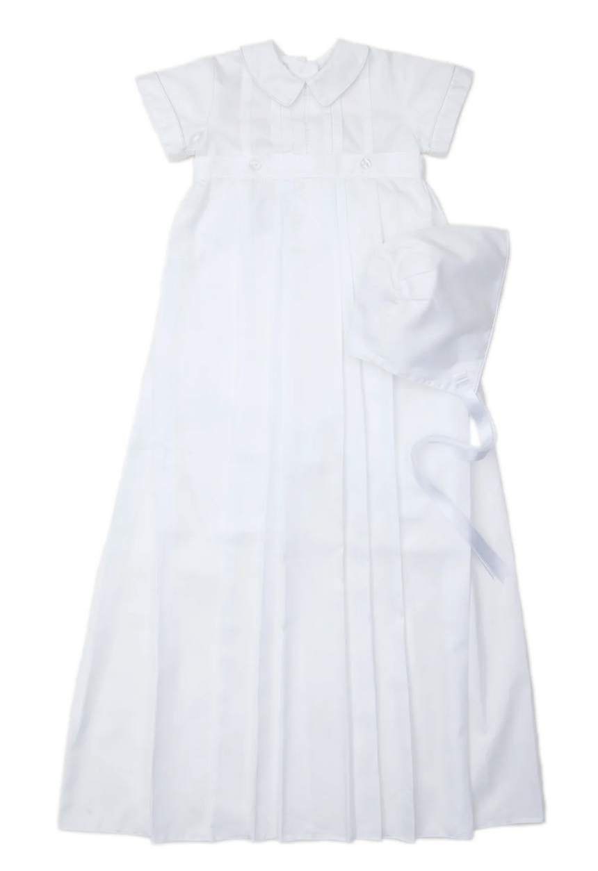 Boys Swiss Dot Christening Gown with Hat that Converts to a Bubble Outfit