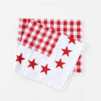 Red and White Gingham Tablecloth with Stars