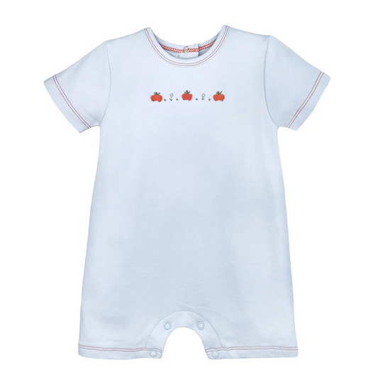 Blue Romper Embroidered with Orange Pumpkins