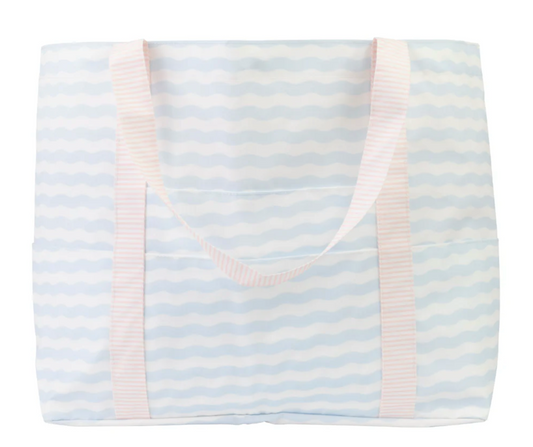 Blue Wave with Pink Straps Beach Tote