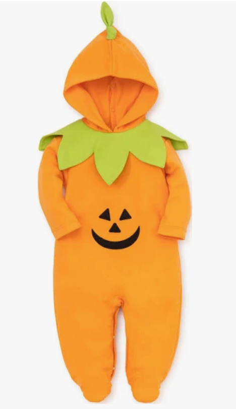 Orange Pumpkin Footie with attached Hat