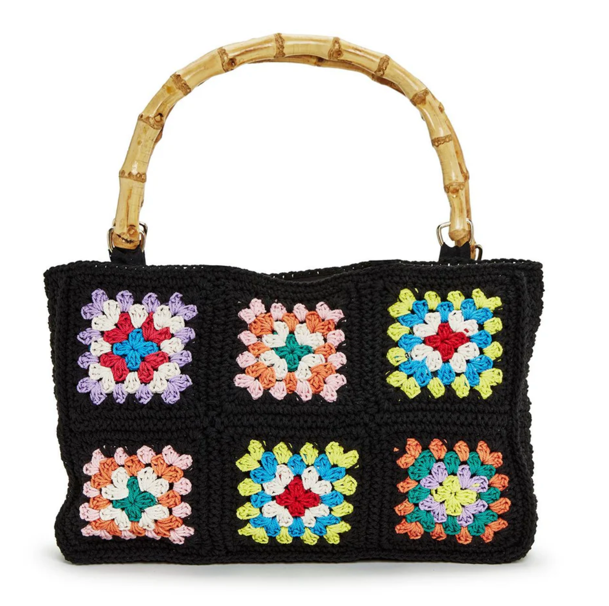 Black Hand Crocheted Tote with Bamboo Handle