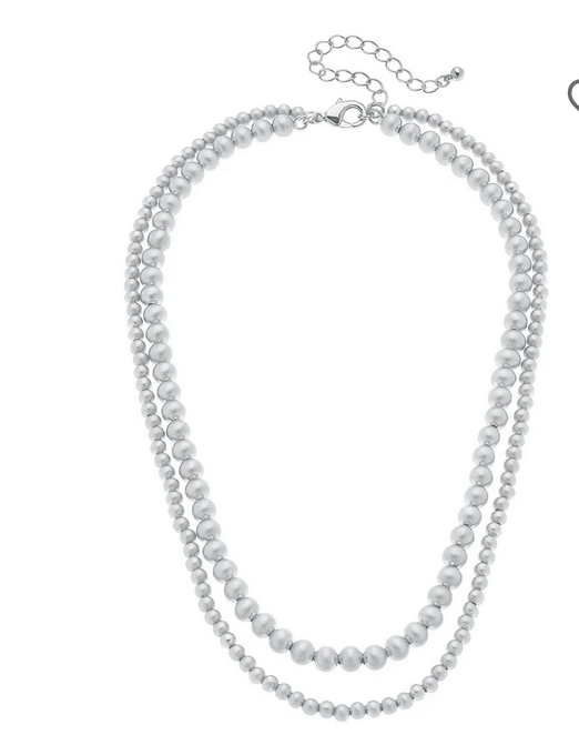 2 String Ball Bead Silver Necklace