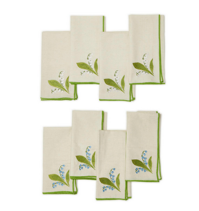 Cream and Green Lily Napkin Set of 4