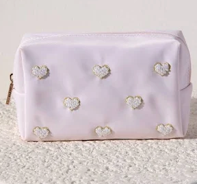 Pink Pouch with Pearl Hearts