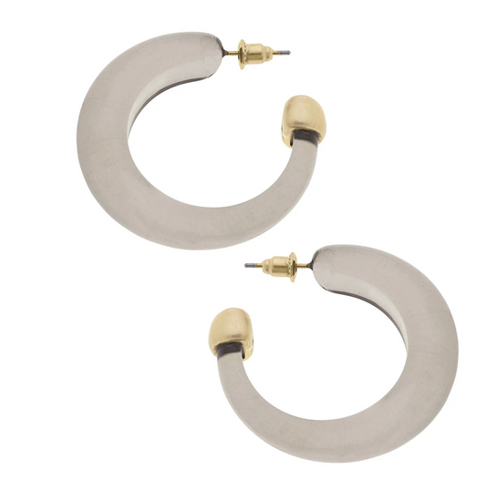 Grey Hoop Earrings with Gold Back