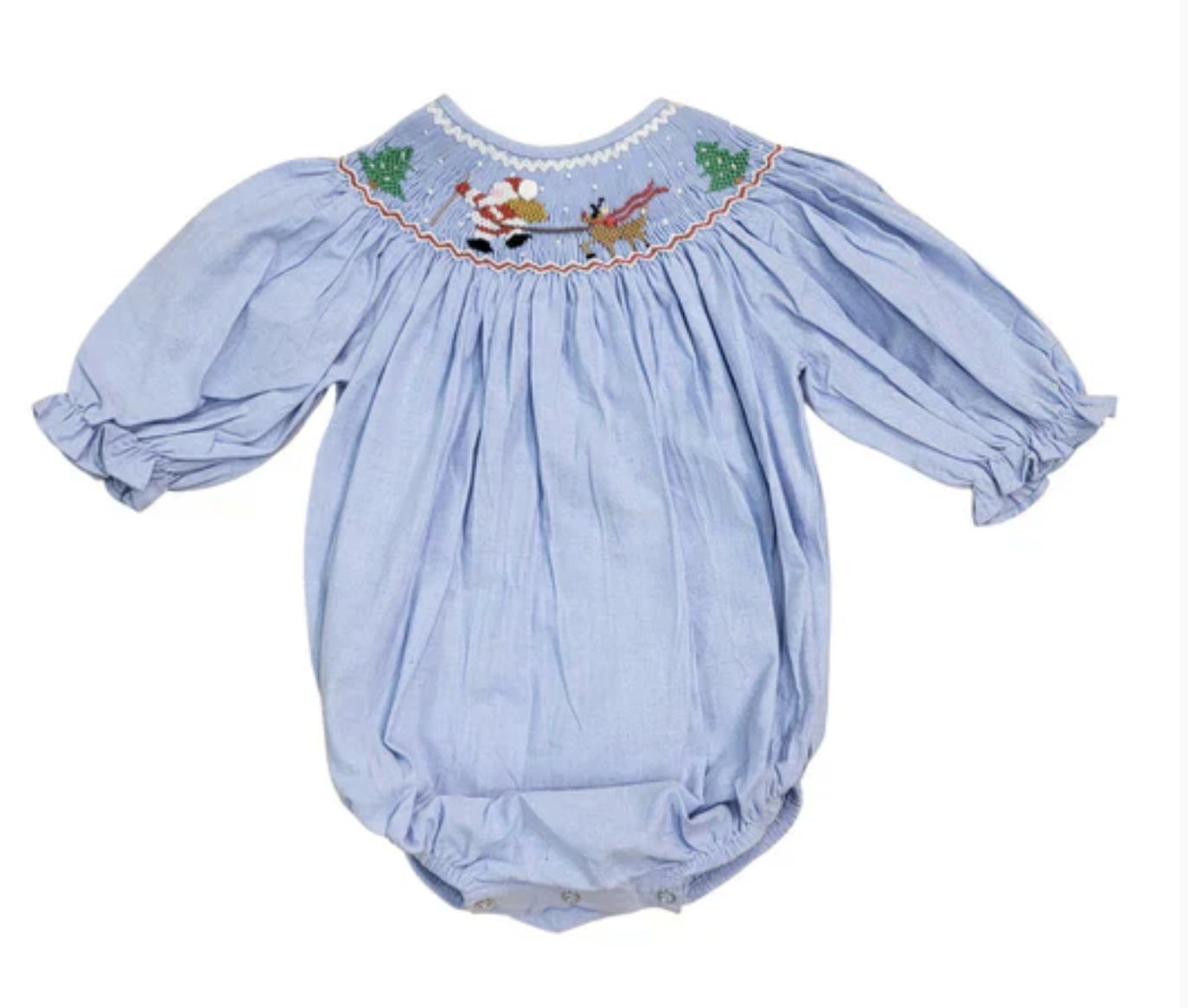 Blue Smocked Santa and Reindeer Bubble