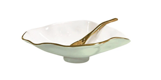 Beatriz Ball - Oval Bowl with Gold Spoon - Light Green or Cream