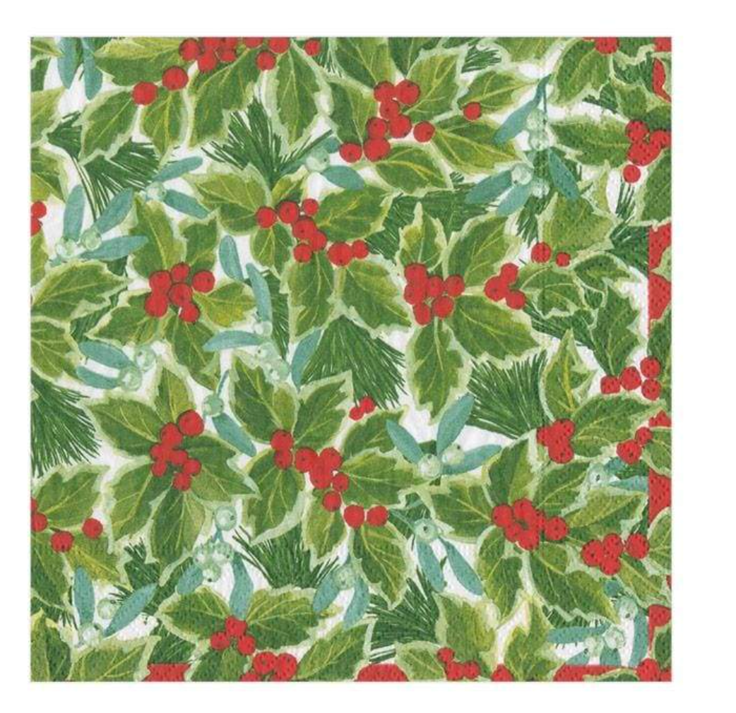 Holly and Mistletoe Cocktail Napkins