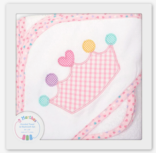 Pink Crown Hooded Towel and Wascloth Set
