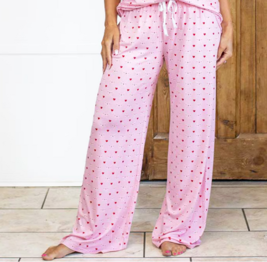Pink Bow and Heart Pajama Bottom and pink top Set