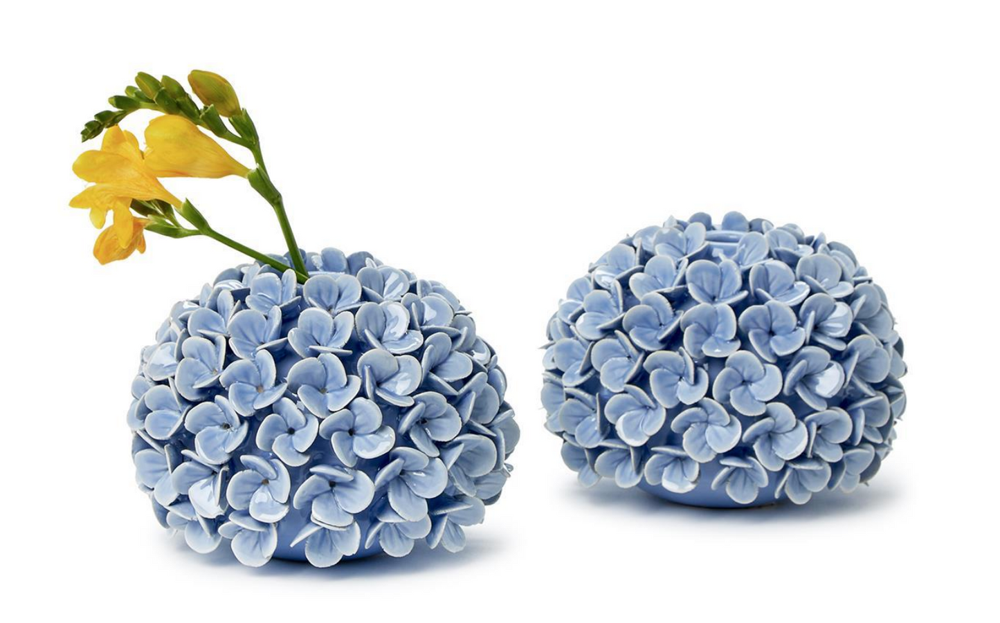 Hydrangea Flower Bud Vases / Taper Candle Holders - Blue