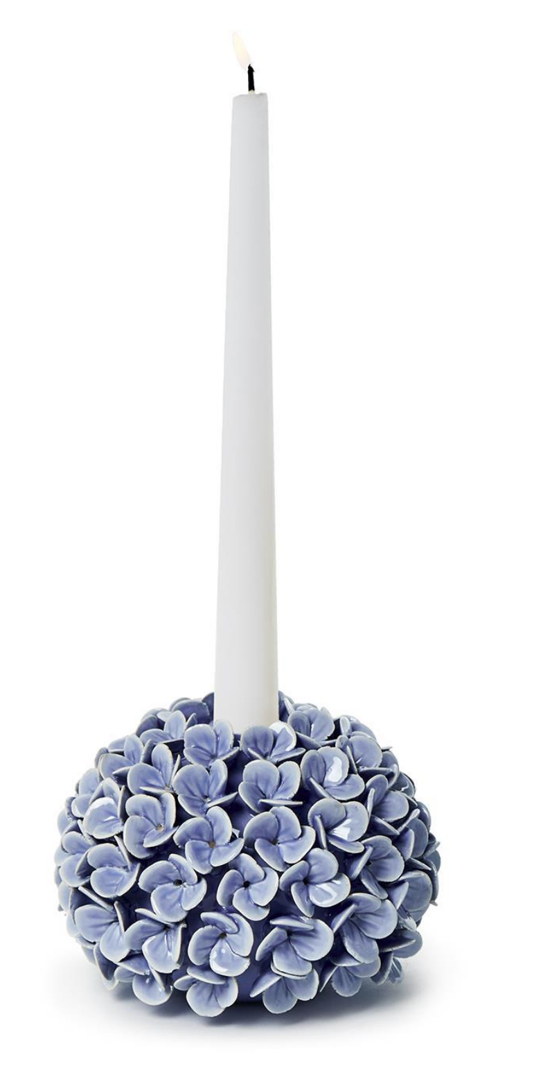 Hydrangea Flower Bud Vases / Taper Candle Holders - Blue