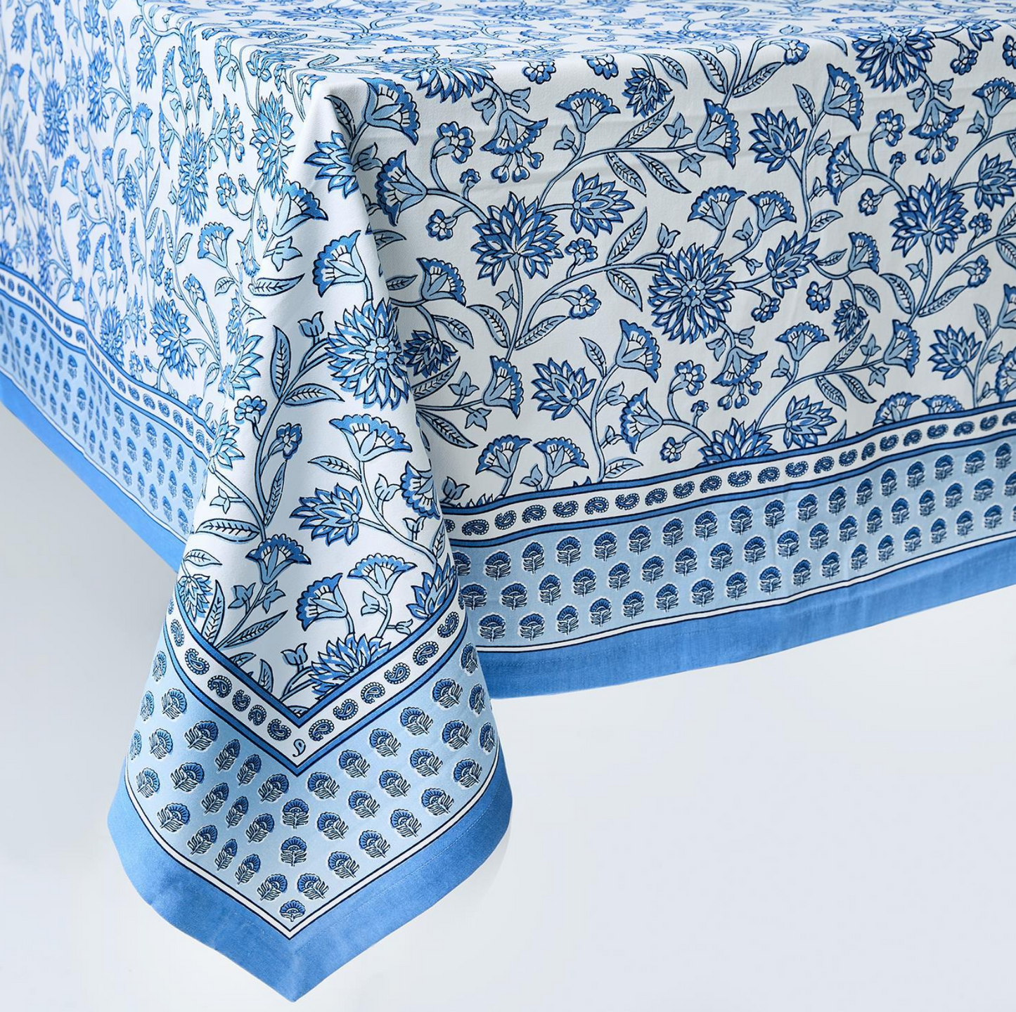 Chinoiserie Block Print Blue Tablecloth - Two Sizes