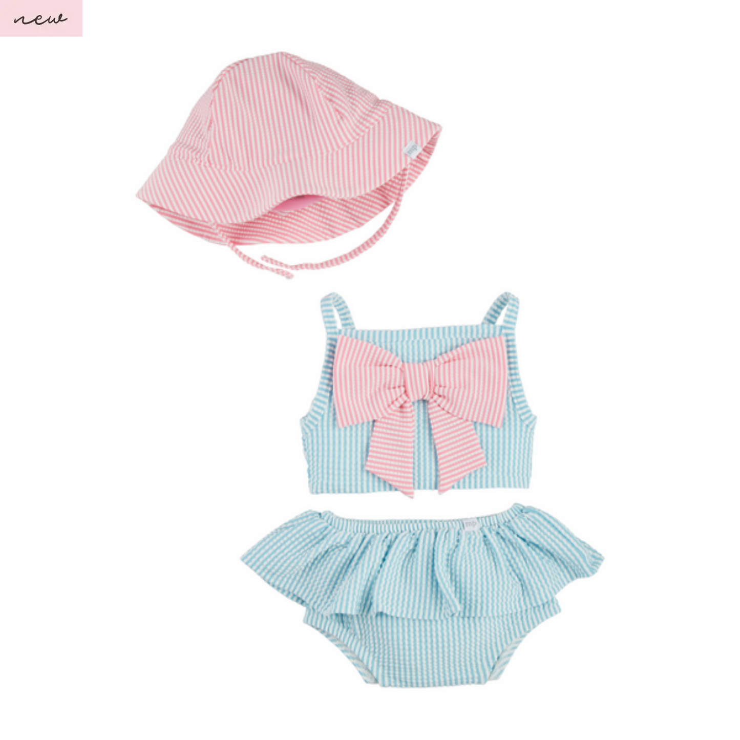 Girl Seersucker Swim Set with Hat