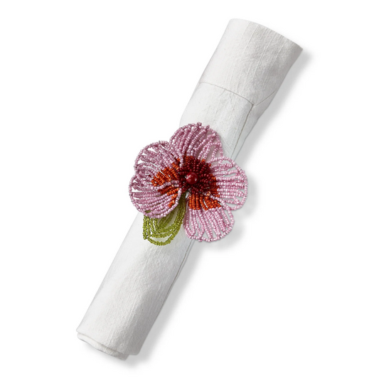 Beaded Flower Napkin Ring - Set of 4